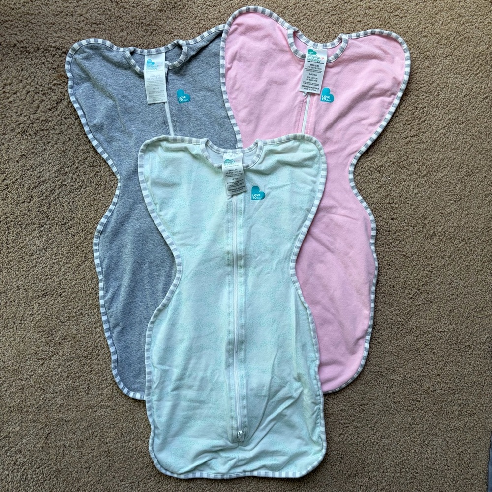 Size S Love to Dream Swaddle UP Set 1.0 TOG - Pink, Gray, and Organic Mint